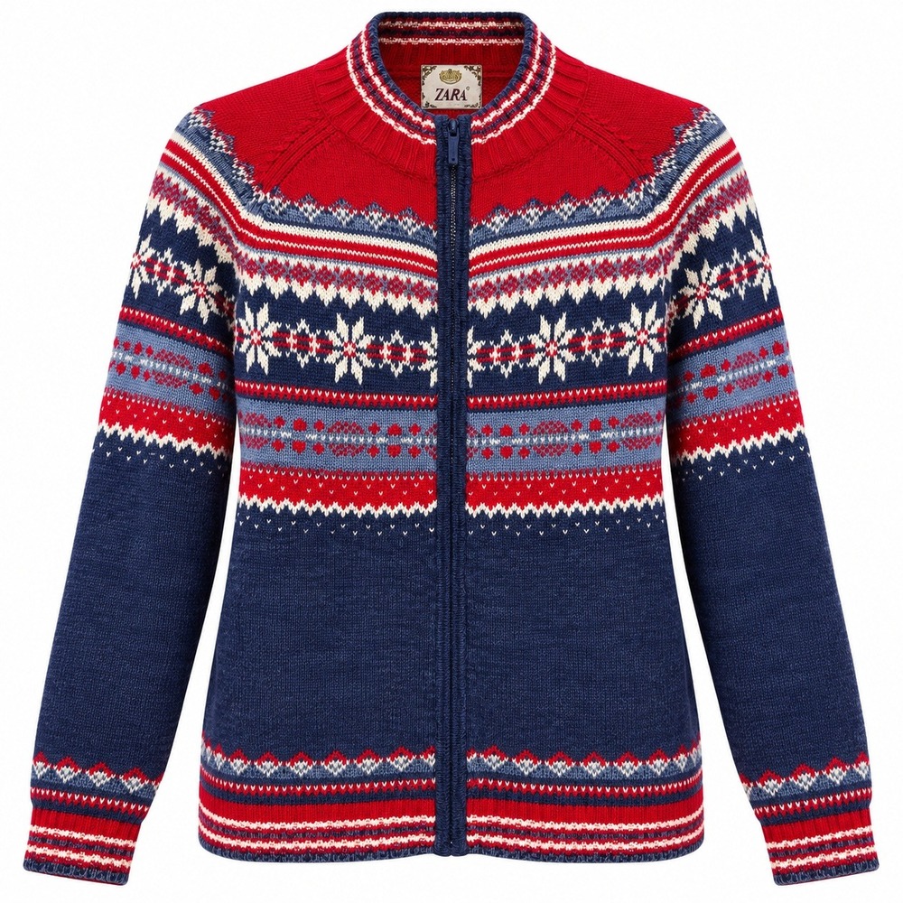 Vintage Tiara International Nordic Zip Up Cardigan Womens Medium Cabin Ski Wear